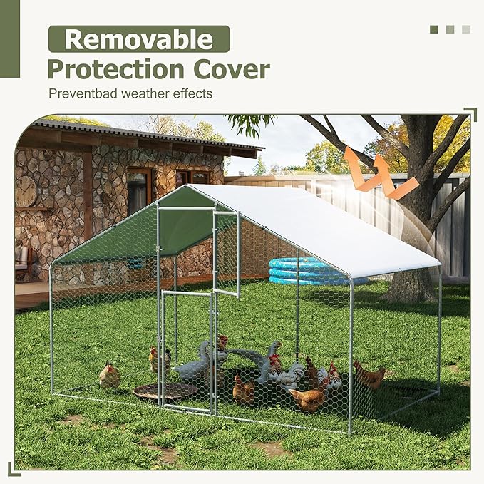 Large Metal Chicken Coop,19.7x9.8x6.4 FT Chicken Run for Yard with Waterproof & Anti-UV Cover,Walk in Chicken Pen with Feeding Door (6.6 * 9.8 * 6.4 ft)