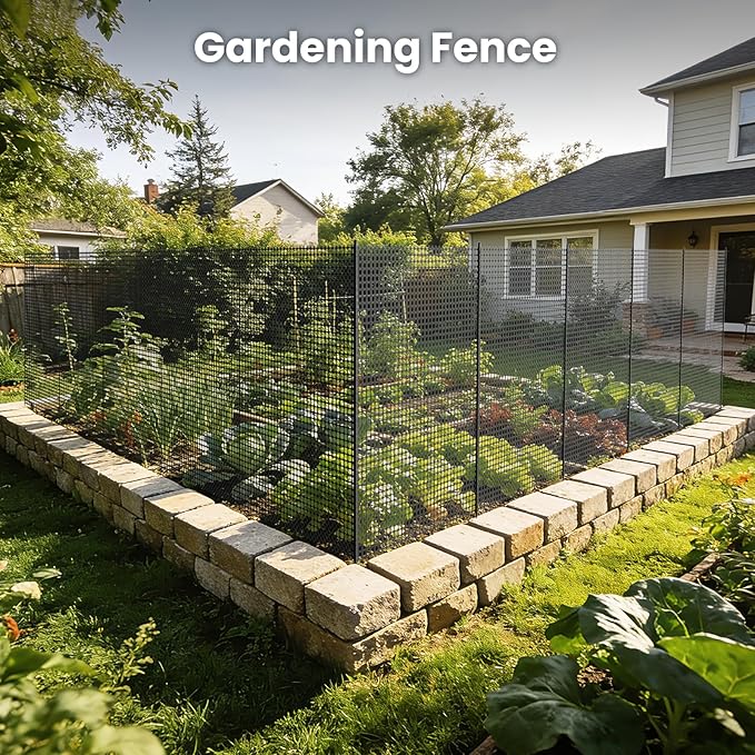 DoCred Plastic Fence with Stakes, 39.4in x 82ft Portable Poultry Fencing Net Mesh for Chickens & Dog, Temporary Gardening Fence Pet Barrier for Backyards, Vegetable Gardens, Lawn & Outdoor Decoration