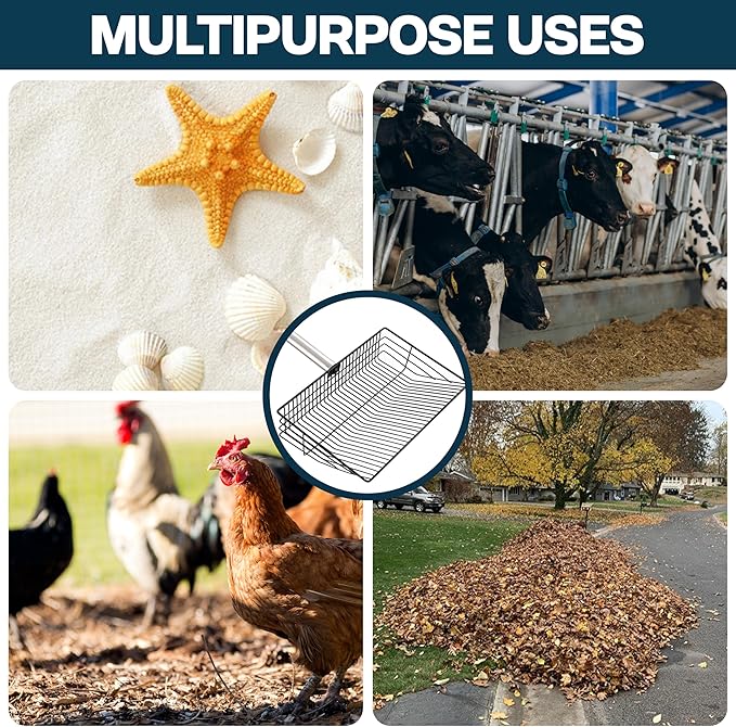Chicken Poop Scooper - Chicken coop accesories with Hook and Brush, Durable Metal Litter Scoop Heavy Duty and Rust Resistant for Poultry Farmers, Easy to Clean, Lightweight and Portable coop Scoop