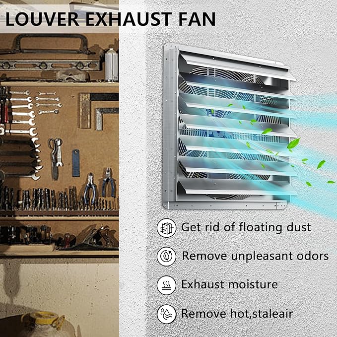 30 Inch Shutter Exhaust Fan, Aluminum Wall Mounted Exhaust Fan, 9451 CFM High Speed Automatic Shutter Attic Fan, Vent Fan For Greenhouse,Shed,Shop,Garage,ETL Listed