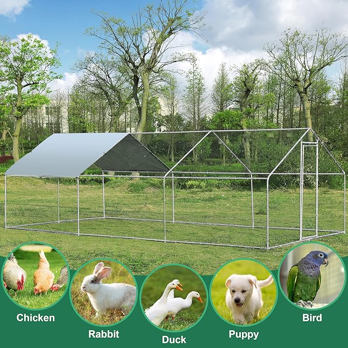 Betterhood Large Metal Chicken Coop Upgrade Tri-Supporting Wire Mesh Chicken Run,Chicken Pen with Water-Resident and Anti-UV Cover,Duck Rabbit House Outdoor(10’ W x 19.5’ L x 6.5’ H)