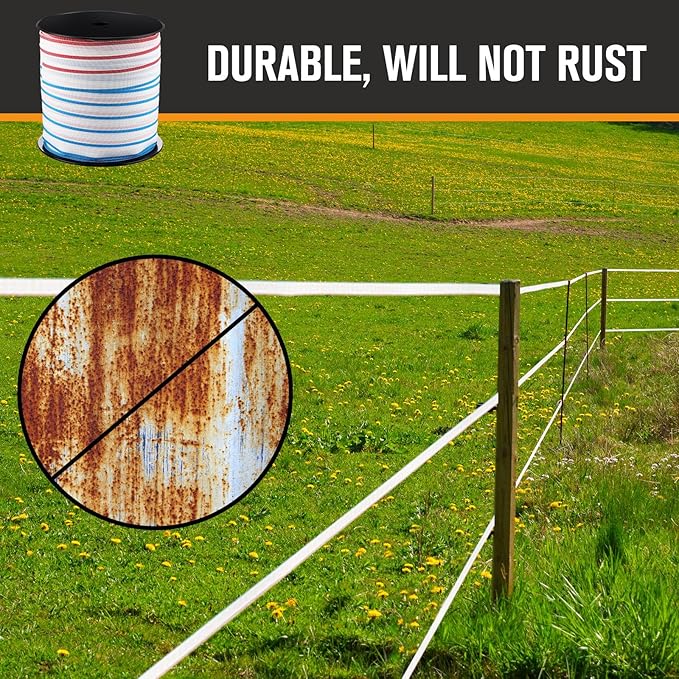 1 Roll 2 Inch x 1000 ft Electric Fence Tape for Livestock Polytape Fencing Horse Fence with High Visibility