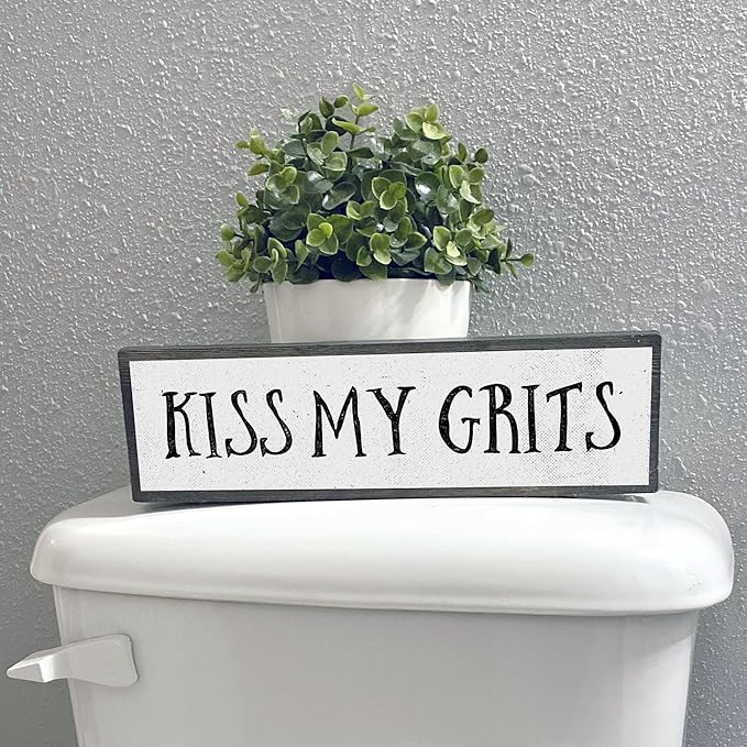 Wood & Metal Southern Sign – Weatherproof Indoor Outdoor Wall Decor – Rustic Charm with "Kiss My Grits" – Gift-Wrapped & Ready to Give