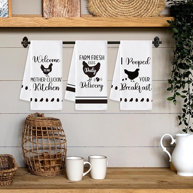 GROBRO7 Funny Chicken Hand Towel - 6Pcs Farm Hen Vintage Rustic Dishcloths Set Polyester Soft Towels for Farmhouse Kitchen Bath Dining Decor Cute Rooster Gifts for Men Women Housewarming
