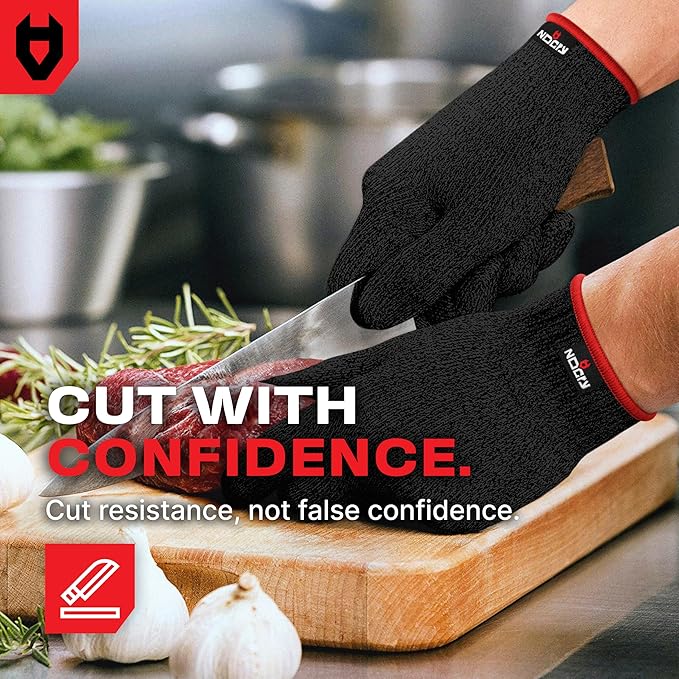 NoCry Premium Cut Resistant Gloves Food Grade — Level 5 Protection; Ambidextrous; Machine Washable; Superior Comfort and Dexterity; Lightweight — Perfect Cutting Gloves or Mandolin Glove