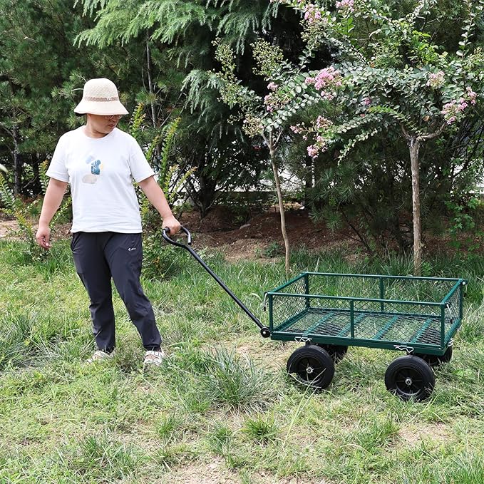 Wagon with Removable Sides - Can be Used in Farms, Warehouses etc - Dump Cart - Solid Green Wheels