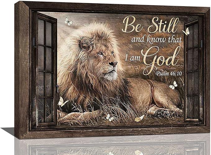 banonaty Lion Wall Art Rustic Farmhoues Christian Decor Of Judah Pictures Canvas Prints Artwork Inspirational Psalm Scripture Gifts Home Decorations For Bathroom Kitchen Office Framed 24''x16''