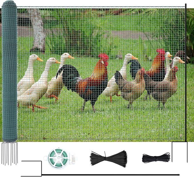 DoCred Non Electric Fence Netting, 40in x 164ft Portable Movable Livestock Nets Mesh for Chickens,Goats, Sheep, Dog, Reusable Nylon Animal Barrier Fencing Netting for Backyards, Farms Ranches