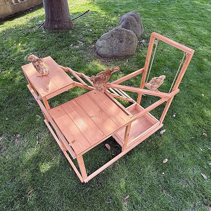 Chicken Activity Play Perches for Poultry Run, Swing Stand, Wood Chicken Toy for 3-4 Birds, Wooden Chicken Coops Accessory with Multiple Perches & Ladder & Feeder (34.5" L x 27.5" W x 31.5" H)