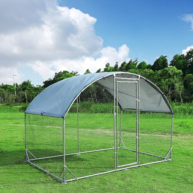 Large Metal Chicken Coop Upgrade Tri-Supporting Wire Mesh Chicken Run,Chicken Pen with Water-Resident and Anti-UV Cover,Duck Rabbit House Outdoor(9'W x 6.5'L x 6.5'H)
