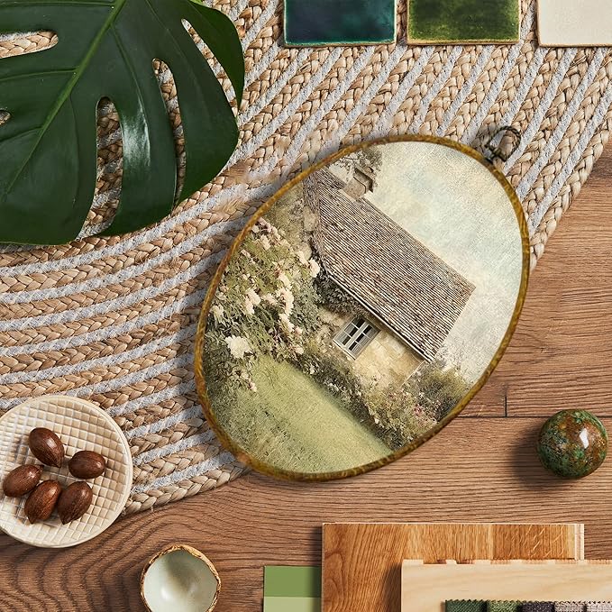 shiviody Rustic Farmhouse Country Canvas Wall Art Decor, Vintage Countryside Antique Cottagecore Landscape Oval Hanging Frame Prints Decorations for Home Bedroom Living Room 8.6"x11.4"