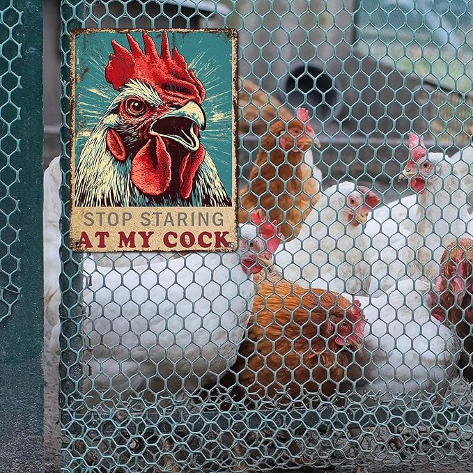 Funny Chicken Vintage Metal Tin Sign for Farm Chicken Coop Farmhouse Wall Decorations 12 * 16inch