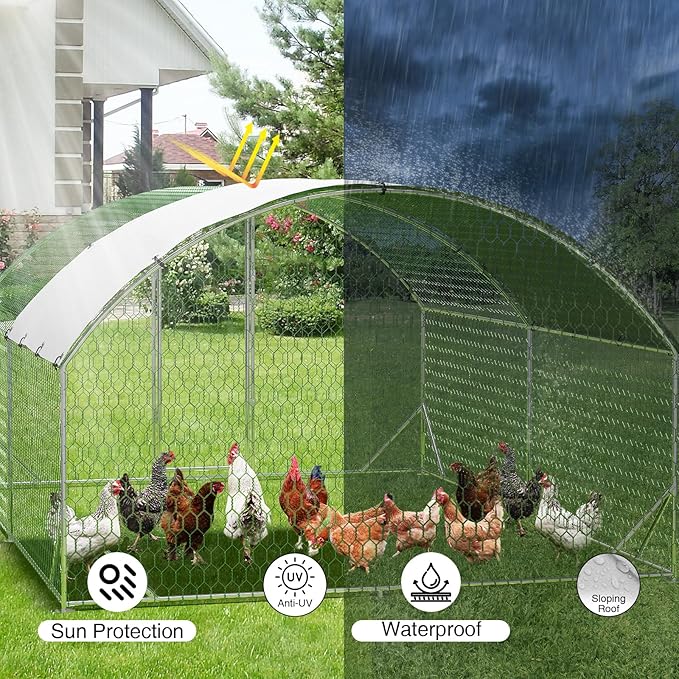 Large Metal Chicken Coop, Outdoor Chicken Runs for Yard with Cover,Large Chicken Run with Upgrade Tri-Supporting,Waterproof and UV-Resistant,Walk-in Poultry Cage for Farm Yard(9.8'l x 13.1'w x 6.6'h)