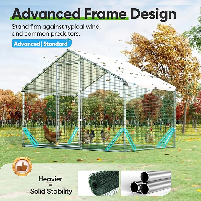 Quictent Advanced Series 6.6x9 ft Metal Chicken Coop Run with Side Hardware Cloth, Large Walk-in Outdoor Poultry Cage Heavy Duty Predator Proof Hen Duck Rabbit Farm Pen House, Waterproof Anti-UV Cover