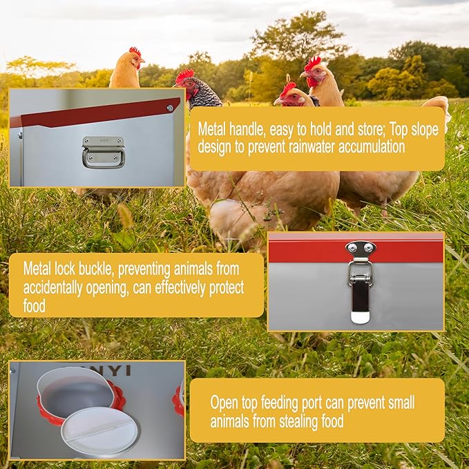 XINYI 7.1 Gallon Auto Chicken Feeder, 6 Ports Galvanized Chicken Feeder,Large Chicken Food Container No Waste & Rodent Proof Chicken Food Dispenser System, Weatherproof Duck Feeder