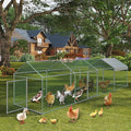 GAOMON Large Metal Chicken Coop with Waterproof and Anti-UV Cover, 160" x40" x40" Chicken Run with 4 Doors, Outdoor Hen House for Yard, Walk in Poultry Cage for Rabbit Duck Goose, Silver