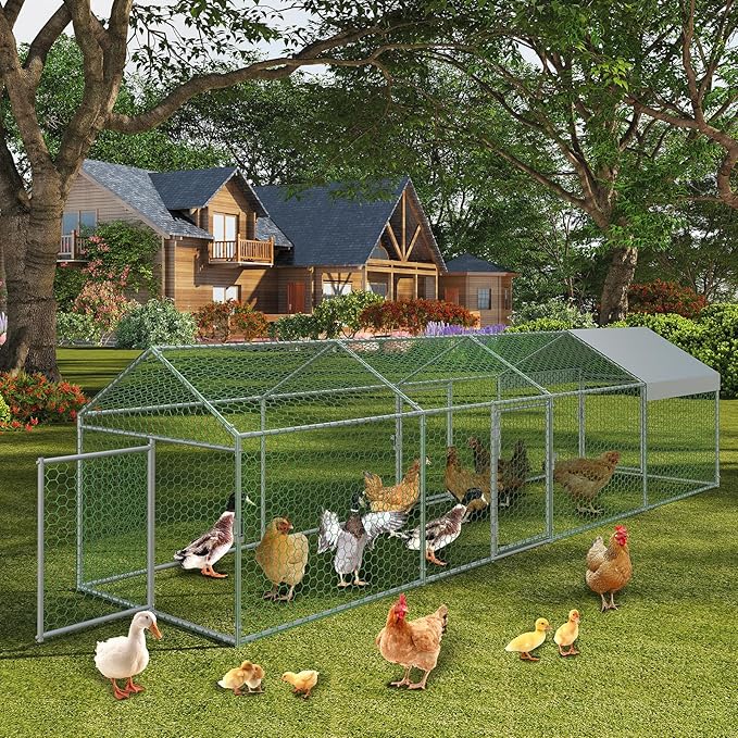 Garvee Large Metal Chicken Coop, Chicken Runs for Yard with Waterproof and Anti-UV Cover, Portable Chicken coop for Outdoor Chicken Rabbit Duck, Silver, 160 in ×40 in×40 in