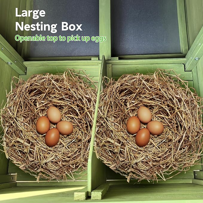 Wooden Chicken Coop for 2-4 Chickens, 69.9" Large Chicken House Poultry Pet Hutch with 2 Sides Nesting Boxes, Outdoor Chicken Tractor with 2 Free-Range Doors Leakproof Tray, Green