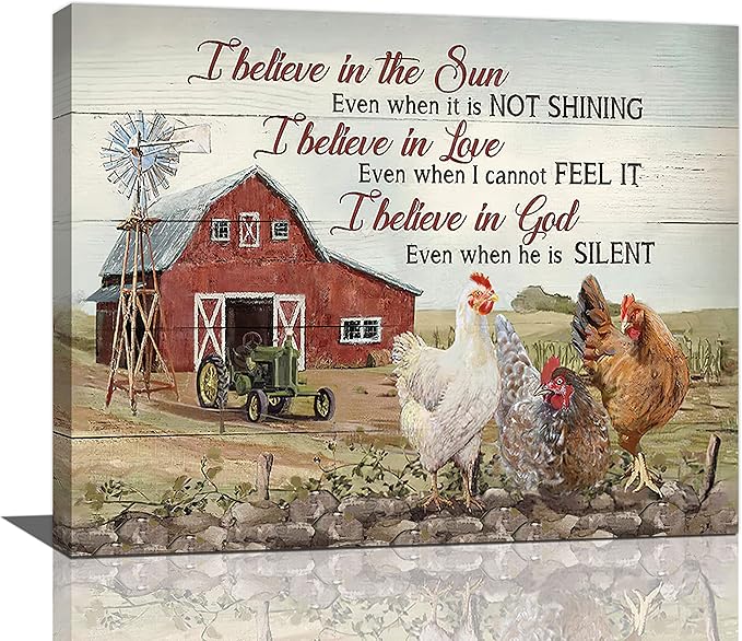 banonaty Rooster Kitchen DecorWall Art Rustic Farmhouse Chicken Barn PicturesWall Decor Country Inspirational Quotes Canvas Prints Home Office Decorations For Bathroom Dinning Room Framed 20/inx16/in
