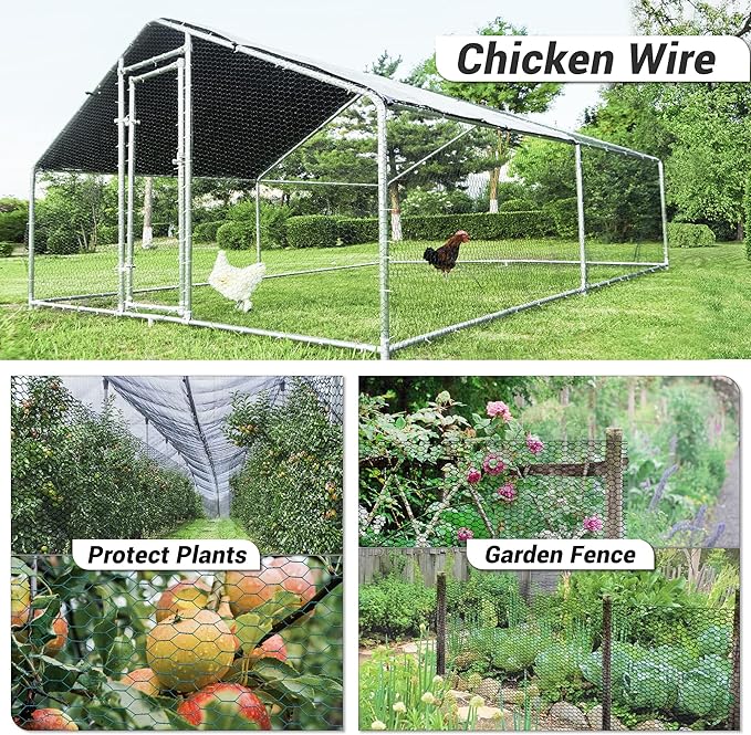 Chicken Wire Fencing Mesh, Galvanized Hexagonal Floral Chicken Wire, Outdoor Anti-Rust Poultry Netting for Garden Fence (4 ft x 100 ft, PVC Coated)