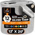 Heavy Duty Silver Poly Tarp 12' X 20' - Multipurpose Protective Cover - Durable, Waterproof, Weather Proof, Rip and Tear Resistant - Extra Thick 12 Mil Polyethylene - by Xpose Safety