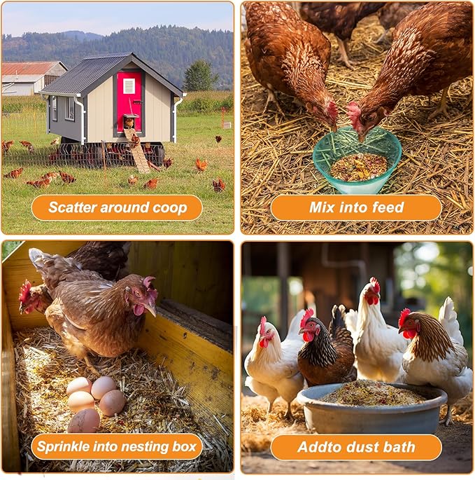 Chicken Nesting Herbs and Flowers Chili Mix Supplement Coop Boxes Pads Roost Poultry House Feed Grit Lime Bedding Refresher Treats Snacks for Daily Wellness Feather Quality Egg Production (17.6 OZ)