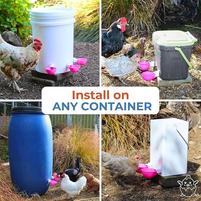 Lil'Clucker - Large Automatic Chicken Waterer Cups Suitable for Ducks, Geese, Turkeys, and Bunny Rabbit - Water Feeder Kit - Poultry Waterer (Pink, 8 Pack)