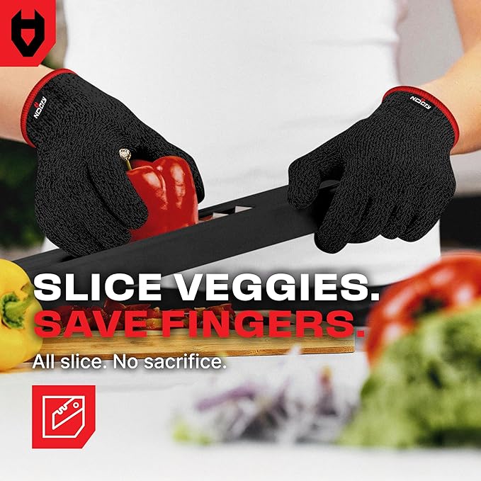 NoCry Premium Cut Resistant Gloves Food Grade — Level 5 Protection; Ambidextrous; Machine Washable; Superior Comfort and Dexterity; Lightweight — Perfect Cutting Gloves or Mandolin Glove