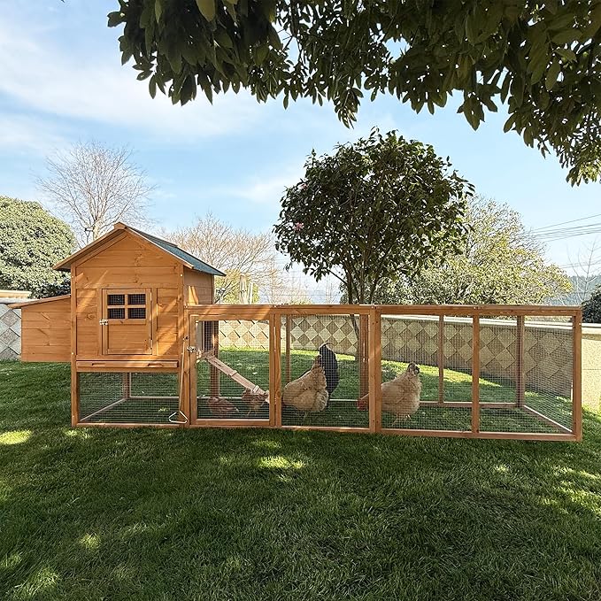 GOJOOASIS 120" Outdoor Wooden Chicken Coop for 4-6 Chickens Hen House Poultry Cage with Run and Nesting Box Indoor and Outdoor Use (D)