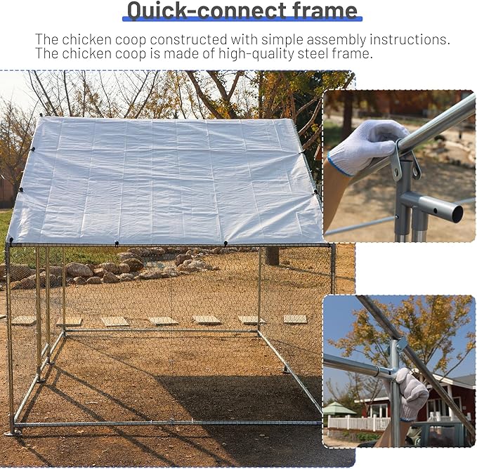 Large Metal Chicken Coop Chicken Pen Walk-in Poultry Cage with Water-Resident and Anti-UV Cover Chicken Runs for Yard with Cover Duck Rabbit Dog House Outdoor
