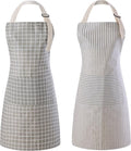 Tosewever 2 Pieces Kitchen Cooking Aprons, Waterproof Linen Adjustable Bib Aprons with 2 Pockets for Women Men Chef (Grey Stripes/Plaids, 2)
