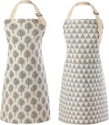 Tosewever 2 Pieces Cotton Linen Waterproof Bib Apron with 2 Pockets - Long Ties Adjustable Neck Strap - Unisex Cooking Kitchen Decorative Pattern Aprons for Women Chef (Triangle/Tree, 2)