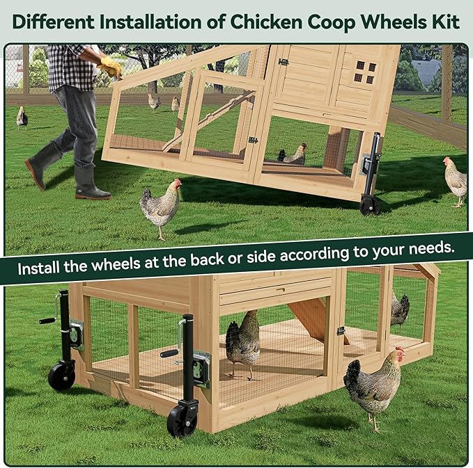 Flehomo Chicken Tractor Wheel Kit, 2 Pack Chicken Coop Wheels & Handles for Easy Movement, Chicken Caster Wheels Support up to 800 LBS, Chicken Coop Accessories, Repalcement or DIY, Easy Installation