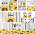10 Pcs Farmhouse Sunflower Kitchen Decor Set Sunflower Kitchen Towels and Rugs Oven Mitts Pot Holders for Cooking Baking Grilling Gift
