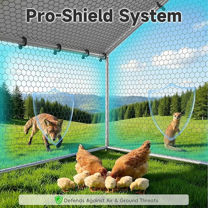 Large Metal Chicken Coop with Roosting Perch, UV-Resistant and Waterproof Cover, Chicken Run Outdoor Walk-in Cage Rabbit Duck Hen House for Yard Farm Use Spire Roof (10’ W x 4.9’ L x 6.4’ H)