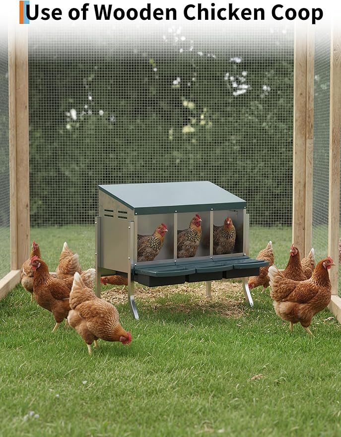 Chicken Nesting Boxes, 3 Hole Metal Rollaway Nest Box for Laying Hens with Cleanable Pull-Out Trays Wall Mount or Placed Design for Easy Egg Collection & Cleaning(Includes Legs)