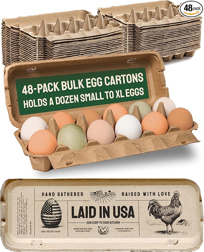 Hatortempt Reusable Paper Pulp Egg Cartons - 48-Pack, 12-Count - Pre-Printed Cartons for Date Labeling - Versatile Egg Baskets for Market & Home - Biodegradable Bulk Packs for Easy Transport