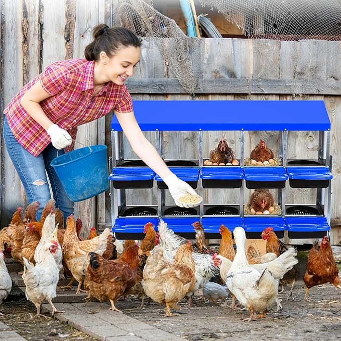 Chicken Nesting Box, 10 Compartment Roll Away Egg Laying Box for Hens, Wall Mounted & Freestanding (2 Modes of Use), Easy Egg Collection, Cleanable Pull Out Nesting Box, Blu, WL