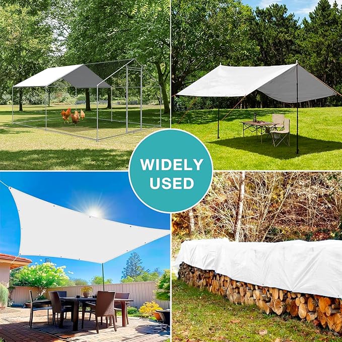 Chicken Coop Cover Waterproof, 11.5 * 6.5 FT Chicken Run Tarp with Ball Bungees Cords,White