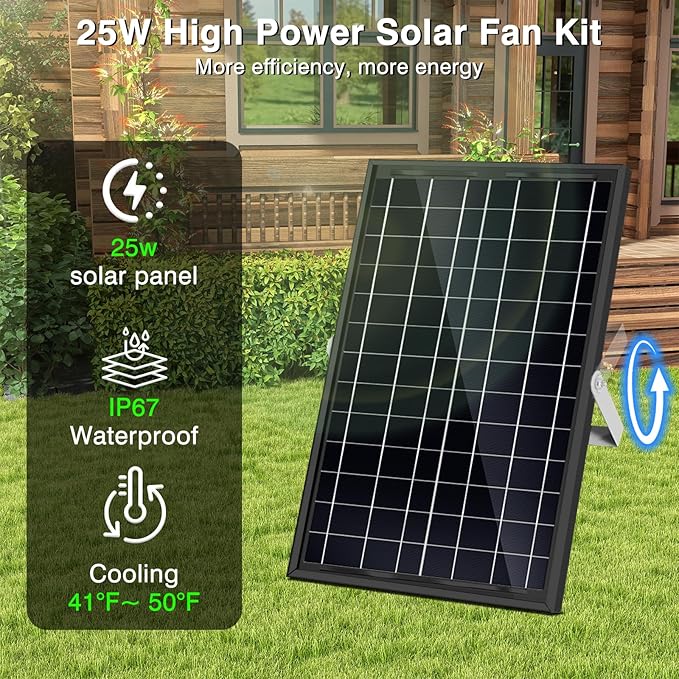 Solar Exhaust Fan,25W Solar Fan for Chicken Coop,Shed,Greenhouse & Attic Ventilation Cooling, Easy Installation,3500RPM,18FT Cord,IP67 Waterproof Solar Powered 3 Fan Kit