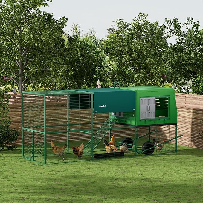 Durable Tall Plastic Large Chicken Coop with Run Outdoor - Easy Assembly Ajustable Portable Chicken House with Insulated Besting Boxes, Waterproof Cover, Clean Drawer, Mobile Wheels (Extend)