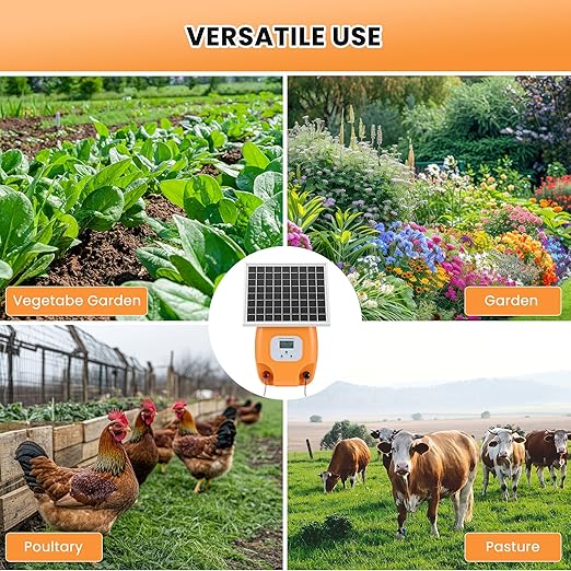 CURECURE Solar Electric Fence Charger with 8100mAh Lithium Battery, 10W Solar Panel, Easy Installation, 6 Miles Range, 1.5 Joules, LED Display, Use for Livestock, Pet, Farm, Garden