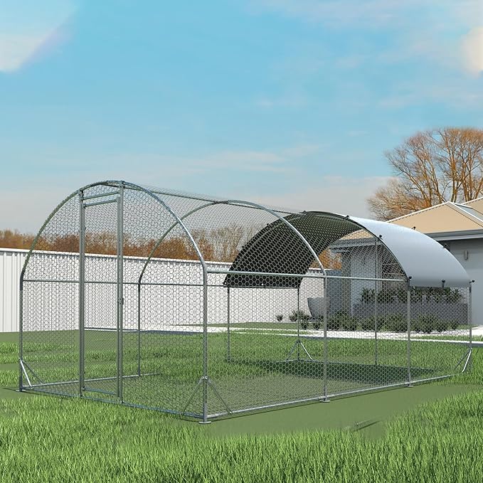 Metal Chicken Coop with Runs for Yard with Cover Waterproof Quail Coop Walk in Duck Coop, Chicken Pen House Cage gallinero para gallinas with Security Lock for Outdoor Farm Rabbit Run 19.6x9.8x6.5ft