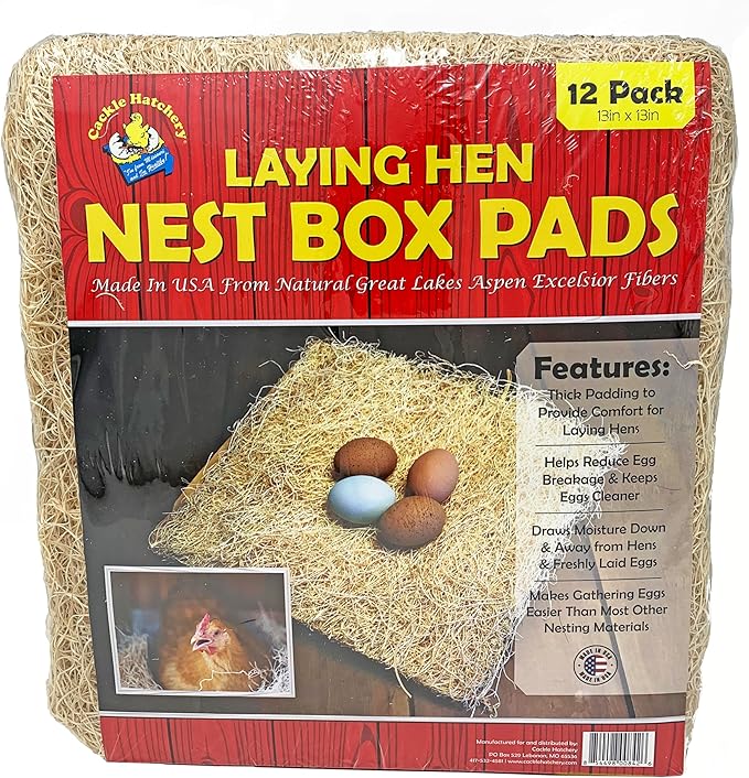Laying Hen Nest Box Pads Made in USA from Sustainable Aspen Exceslior - 13x13 Nesting Box Liners (12 Pack)