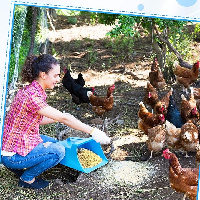 2 Pcs Large Feed Scoop 128 oz Plastic Utility Grain Scoop Ice Seed Enclosed Bucket Shovel with Side Handle for Horse Bird Chicken Livestock Animal Dry Food Restaurant Kitchen(Blue)