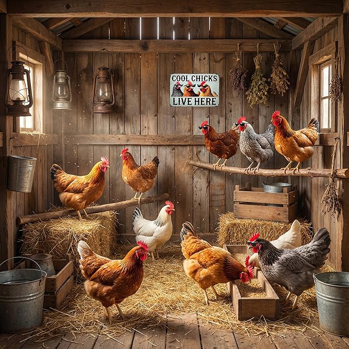 Chicken Decor Cool Chicks Live Here Vintage Tin Sign for Chicken Coop Farm Kitchen Garden Yard Decor 8x12 INCH (3830)