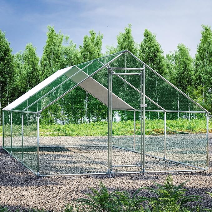 Large Metal Chicken Coop Chicken Pen Walk-in Poultry Cage with Water-Resident and Anti-UV Cover Chicken Runs for Yard with Cover Duck Rabbit Dog House Outdoor