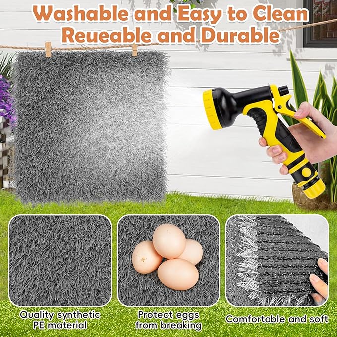 Hamiledyi Chicken Nesting Pads 4 Pcs Washable and Reusable Nesting Pads for Chicken Coop Artificial Grass Rug Carpet Synthetic Turf Mat Garden Lawn Bedding for Chicken Hen Small Pets(Grey, 12"x12")