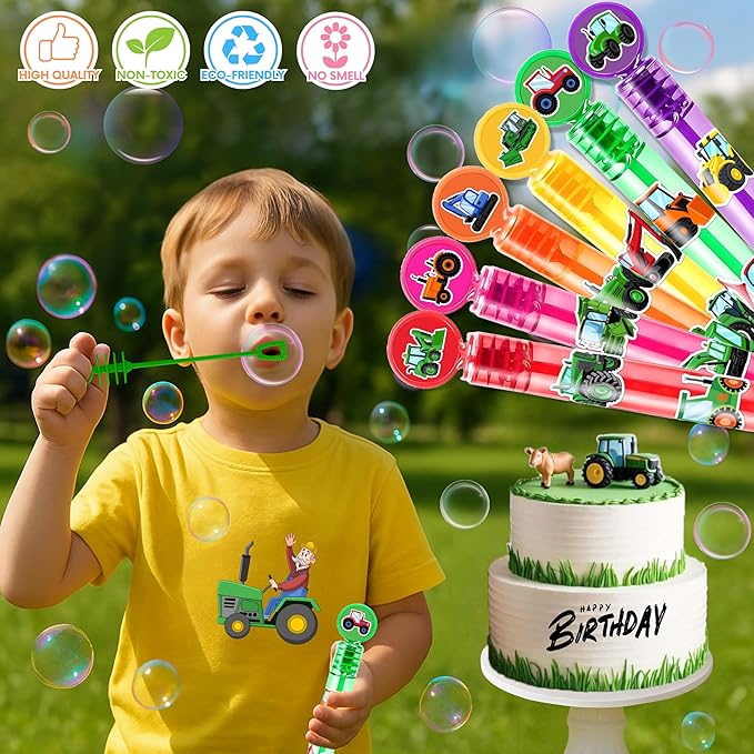 Tractor Party Favors for Kids - 24PCS Farm-Themed Mini Bubble Wands, Great for Birthday Supplies, Piñata Fillers, Goodie Bags & Classroom Rewards