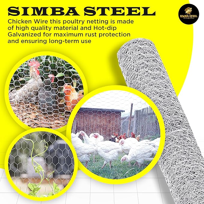 Chicken Wire 36 in x 100 FT x 1” Mesh x 20GA | Poultry Wire Netting | Hot Dipped Galvanised | Hexagonal Galvanized Mesh for Chicken Coop, Rabbit Cage, Fence Barrier